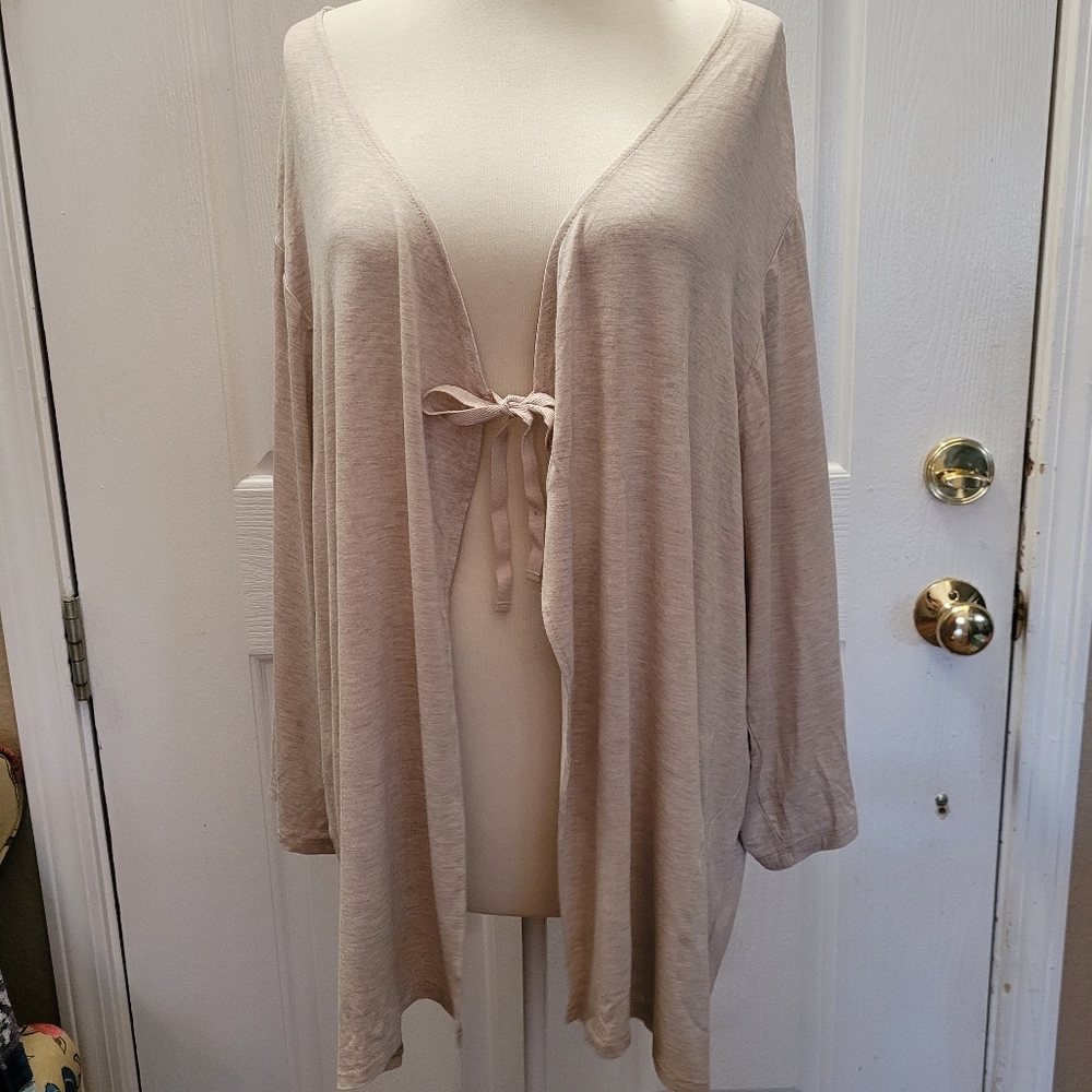 LOGO by Lori Goldstein Cardigan Top Front Tie NEUTRAL Color Size 3 3X Women's